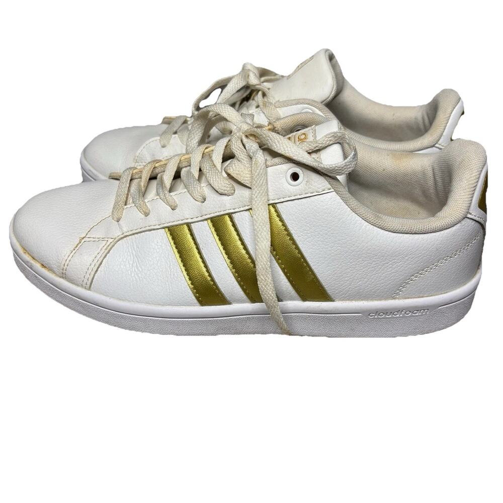 Adidas Womens Neo Advantage Stripe Sneaker Cloudfoam White Gold size 9